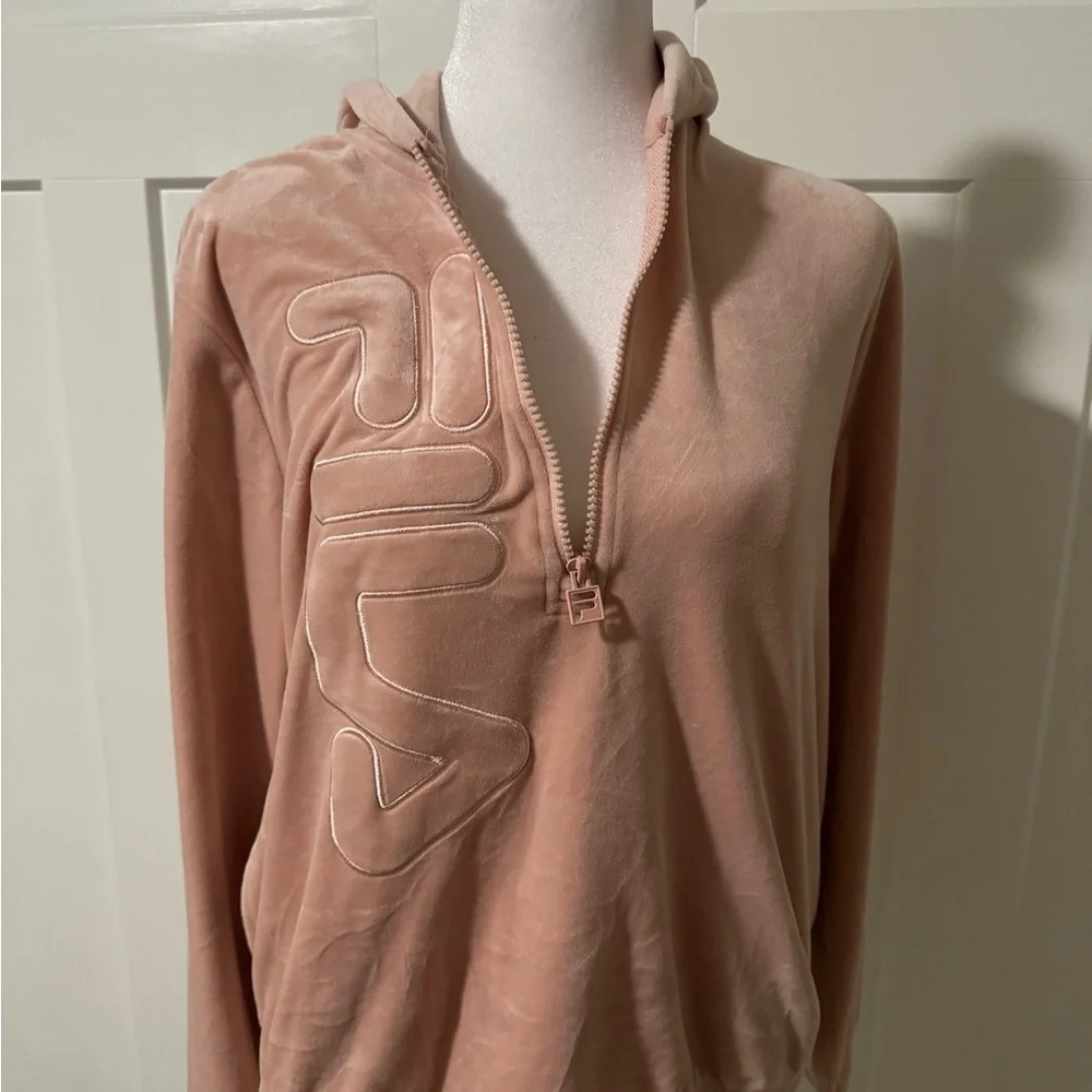 NWOT Fila Womens Velour Quarter Zip Hoodie Misty Rose Small - Picture 3 of 8